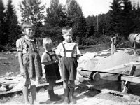 Image13  Oikealta veljekset Aulis (s. 10.12.1947) ja Teuvo (s. 22.11.1949) Ilmonen sekä heidän serkkunsa Ritva Rokkanen (s. 16.7.1946) seisovat poikien kodin Killilän navetan (valmistui 1954) rakennustyömaalla. Takana oikealla Auliksen ja Teuvon setä Voitto Ilmonen ja betonimylly.