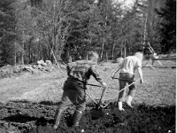 Kitsanen(19)  Ilmari Kitsanen (14.1.1926 - 8.5.2011) työntää auraa, jota hänen vaimonsa vetää.